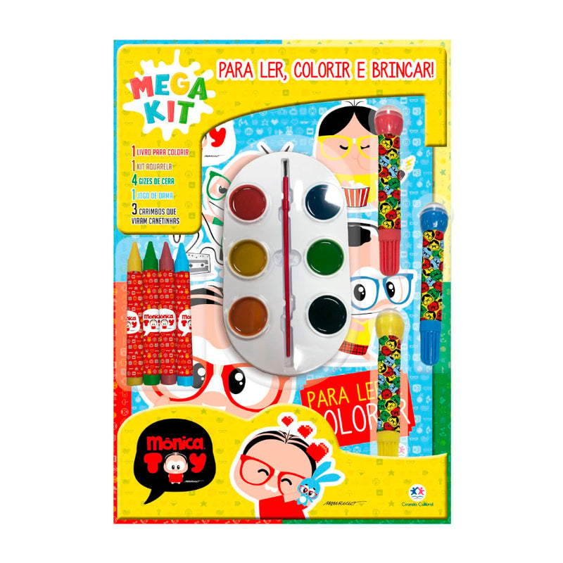 Mega Kit para colorir Turma da Mônica, embalagem colorida com livro, aquarela e giz de cera. — Plenitude