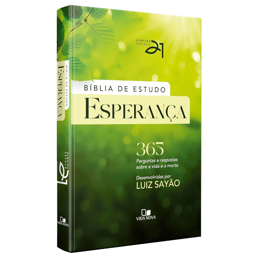 Bíblia de Estudo Esperança Almeida Século 21, capa verde com luzes, com 365 perguntas e respostas. — Plenitude