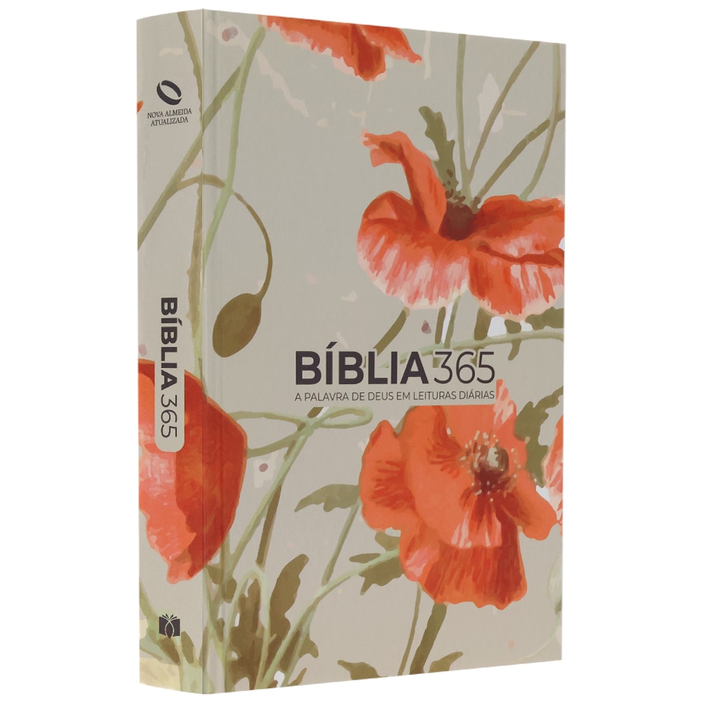Bíblia 365 Amor Perfeito, Nova Almeida Atualizada, capa dura com estampa floral de papoulas em tons de laranja e verde — Plenitude