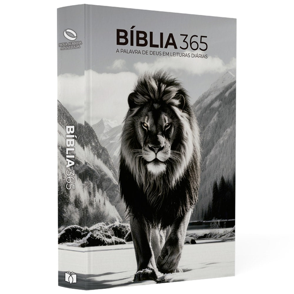 Bíblia 365 NAA capa dura com leão em preto e branco, letra grande. — Plenitude
