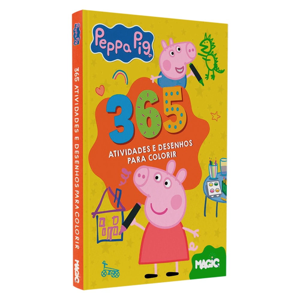 Livro Peppa Pig 365 Atividades e Desenhos Para Colorir, capa amarela com Peppa e George. — Plenitude
