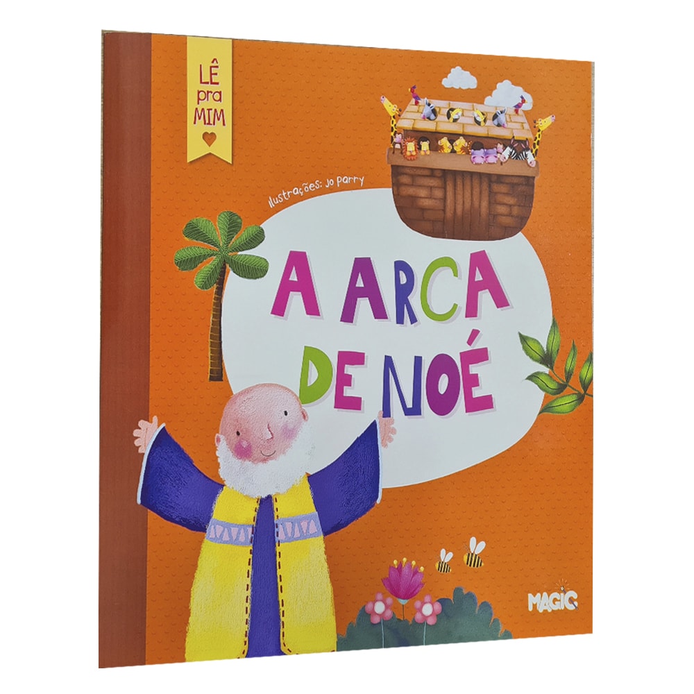 Livro infantil A Arca de Noé da coleção Lê Pra Mim, capa laranja com ilustrações de Noé e animais. — Plenitude