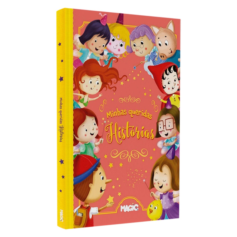 Livro Minhas Queridas Histórias Magic Kids, capa vermelha com personagens de contos de fadas. — Plenitude