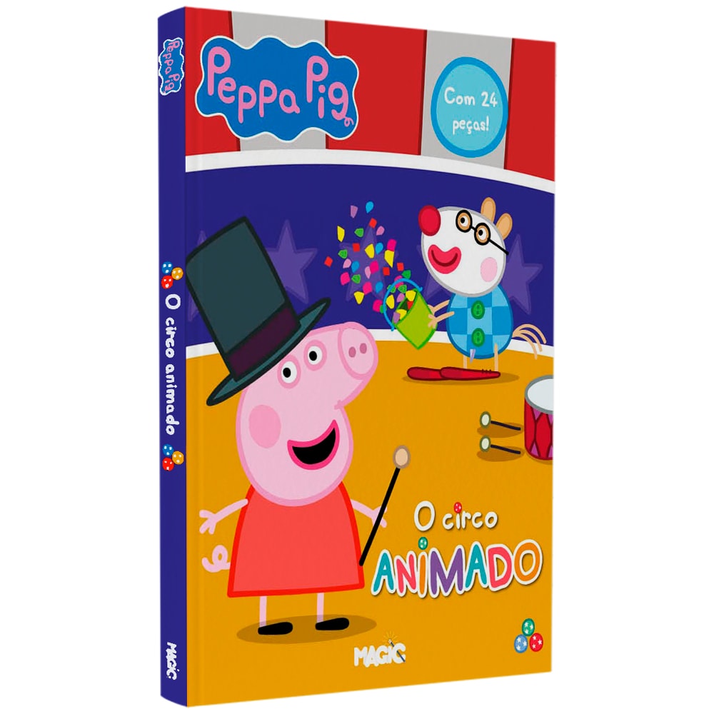 Livro com quebra-cabeças Peppa Pig, capa com Peppa Pig no circo, texto "O Circo Animado" — Plenitude