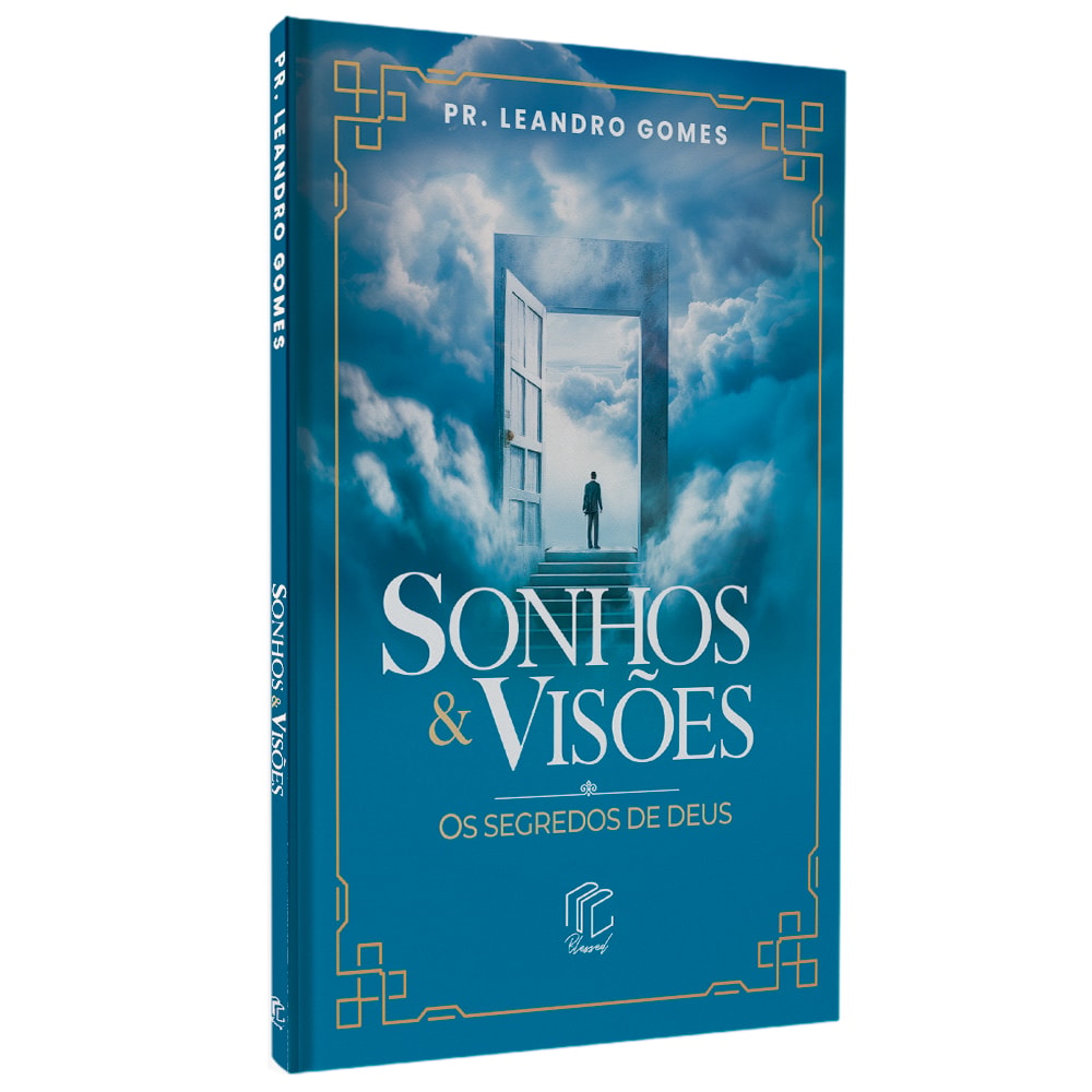 Livro Sonhos & Visões de Pr. Leandro Gomes, capa azul com ilustração de porta aberta para o céu. — Plenitude