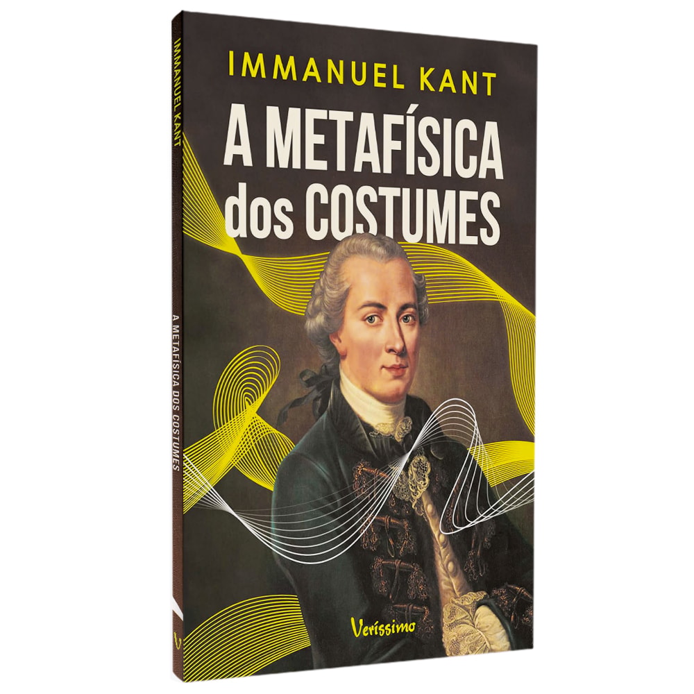 Livro A Metafísica dos Costumes, de Immanuel Kant, capa preta com retrato de Kant. — Plenitude