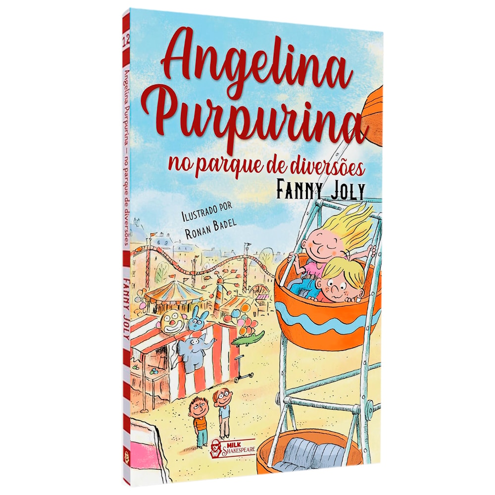 Livro Angelina Purpurina no Parque de Diversões de Fanny Joly, capa mole colorida com desenho de parque. — Plenitude