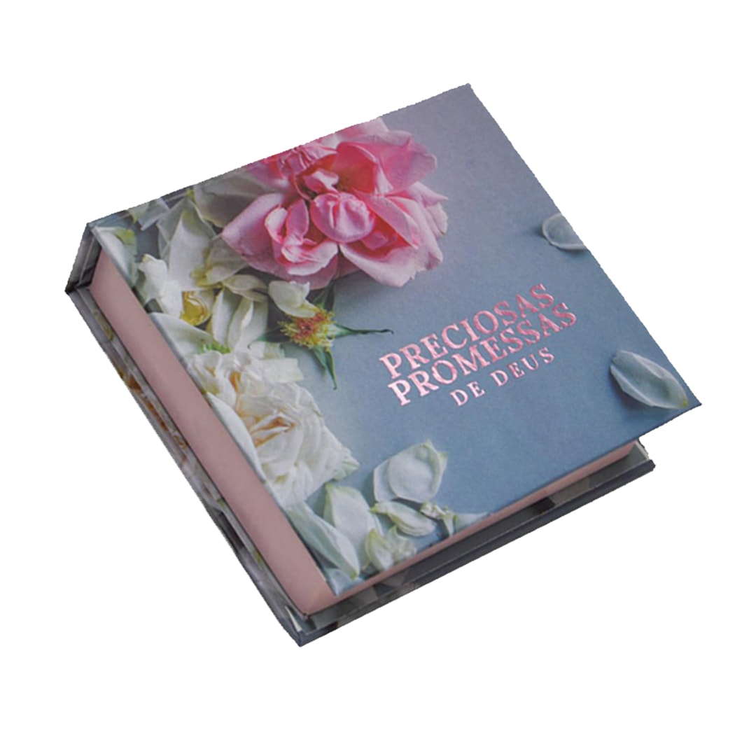 Caixinha de Promessas Preciosas Promessas de Deus, azul e rosa com flores. — Plenitude