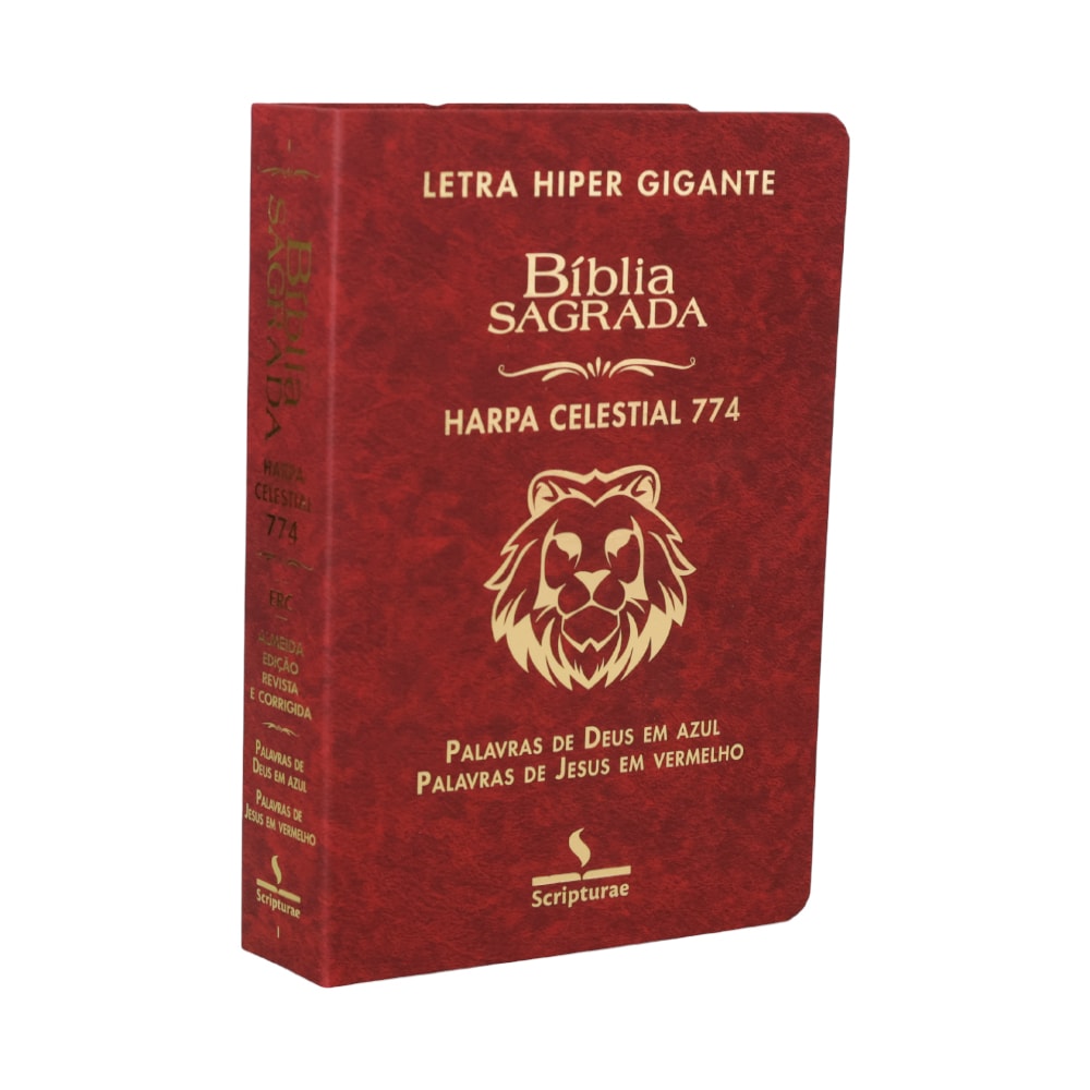 Bíblia Sagrada Harpa Celestial 774, ARC, letra hipergigante, capa luxo bordô com leão dourado, palavras de Deus em azul e Jesus — Plenitude