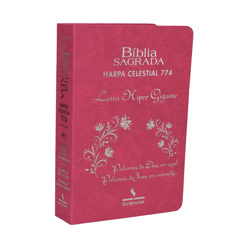 Bíblia Sagrada Harpa Celestial 774, ARC, Letra Hipergigante, capa luxo rosa pink com detalhes em ramos. — Plenitude