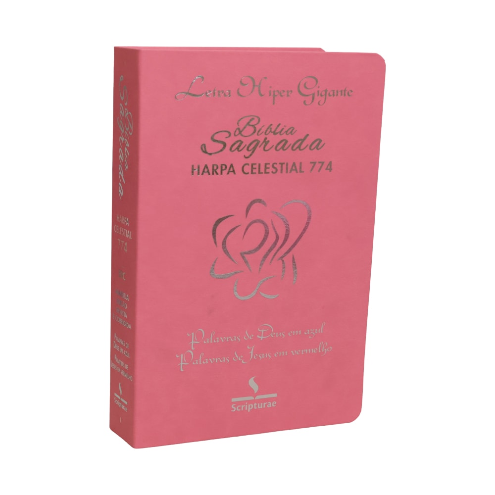 Bíblia Sagrada Harpa Celestial 774, capa luxo rosa, letra hipergigante, palavras de Deus em azul e Jesus em vermelho. — Plenitude