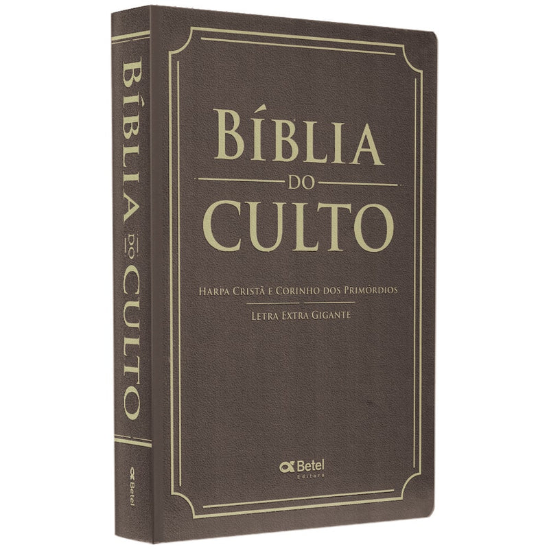 Bíblia do Culto com Harpa Cristã e Corinhos ARC, capa marrom com letras extra gigante. — Plenitude