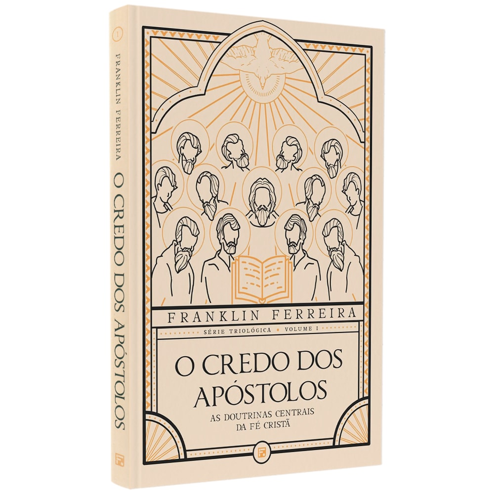 Capa do livro "O Credo dos Apóstolos" de Franklin Ferreira, em tons de bege e marrom, com ilustração de apóstolos. — Plenitude