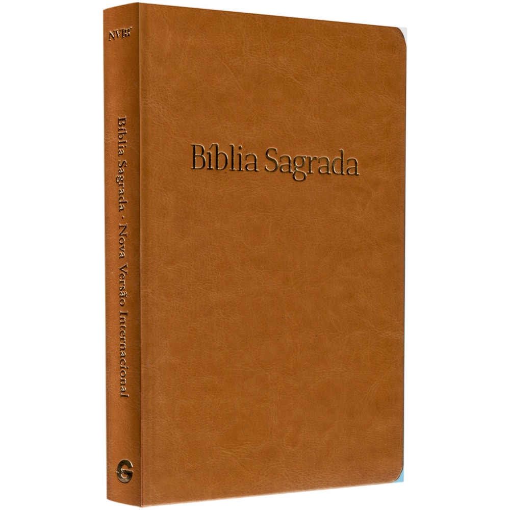 Bíblia Sagrada NVT, capa luxo marrom-claro, com "Bíblia Sagrada" em relevo na capa e lombada. — Plenitude