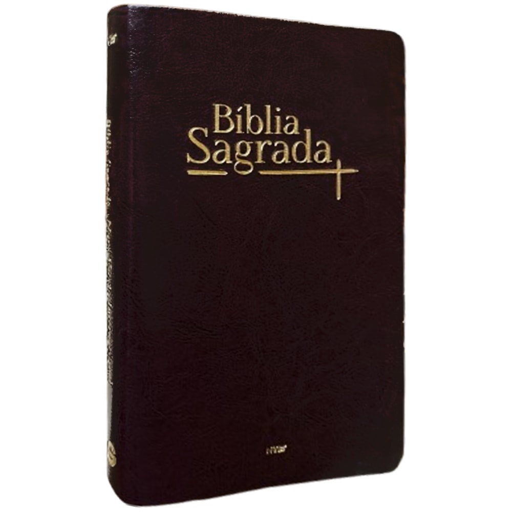Bíblia Sagrada NVI, capa luxo vinho com letras douradas e cruz. — Plenitude
