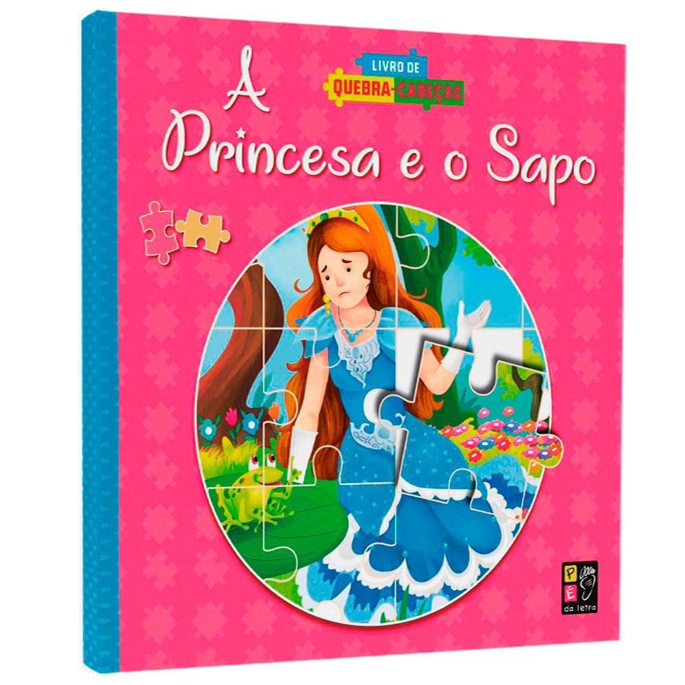 Livro de quebra-cabeças "A Princesa E O Sapo", capa rosa com ilustração de princesa e sapo. — Plenitude