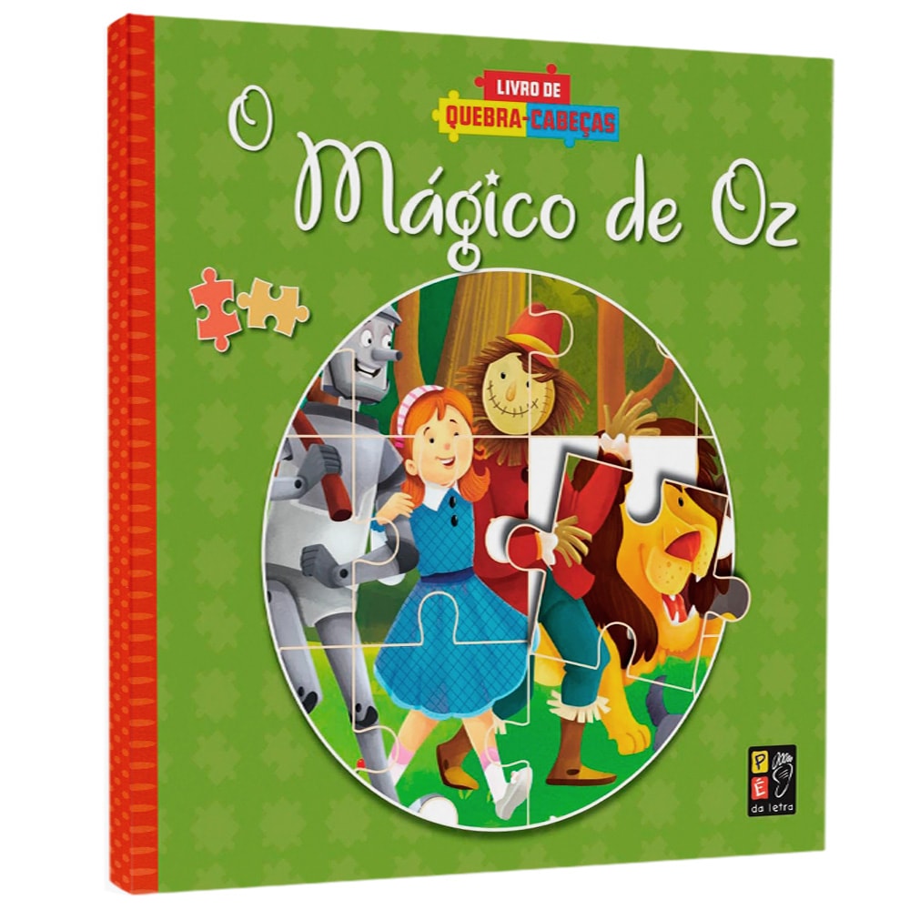 Livro de quebra-cabeças "O Mágico De Oz", capa verde com personagens. — Plenitude