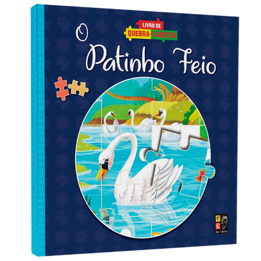Livro de Quebra-Cabeças O Patinho Feio, capa azul com imagem de cisne na água. — Plenitude