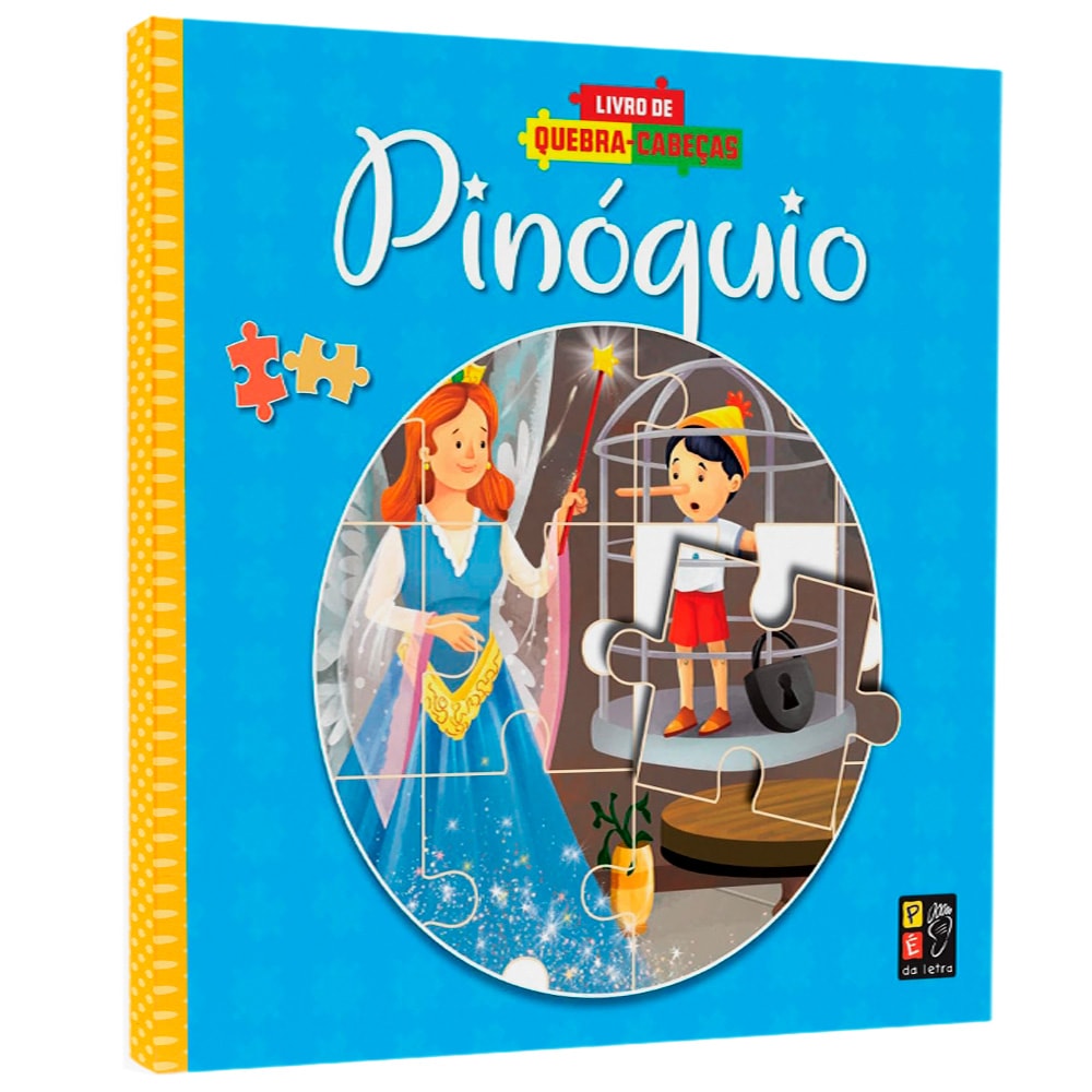 Livro de quebra-cabeças "Pinóquio", capa azul com Pinóquio e Fada Azul. — Plenitude