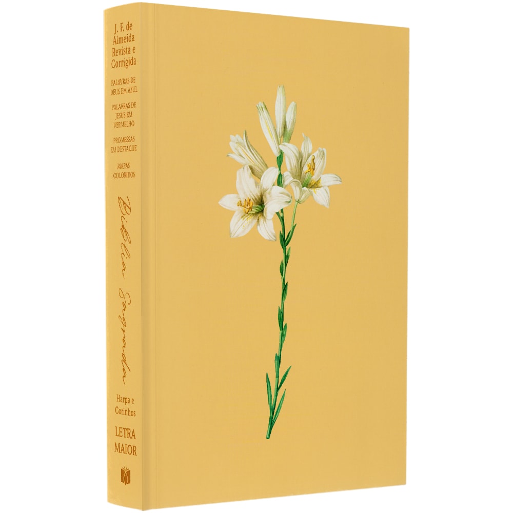 Bíblia Sagrada Lírios, ARC, letra maior, Harpa e Corinhos, capa brochura amarela com lírios. — Plenitude