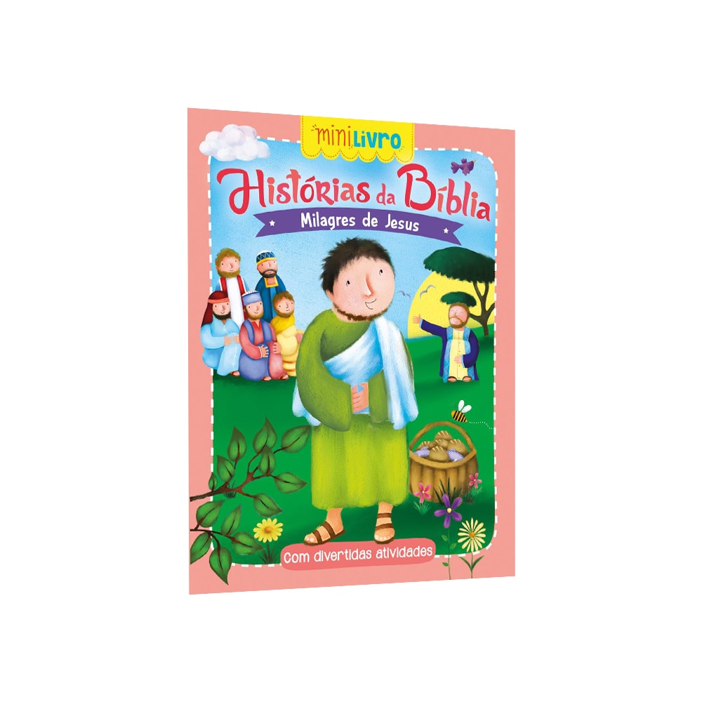 Capa de mini livro infantil "Histórias da Bíblia Milagres de Jesus" com ilustrações coloridas. — Plenitude