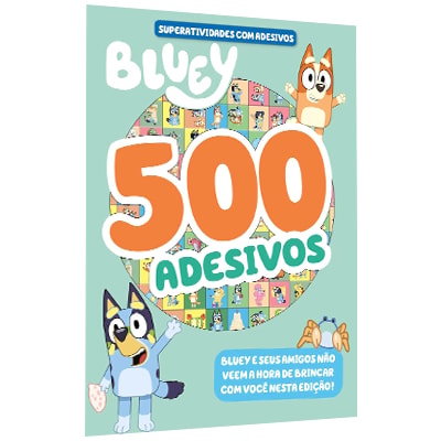 Livro Bluey Superatividades com Adesivos Volume 02, capa azul-claro com 500 adesivos. — Plenitude