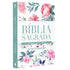 Bíblia Sagrada King James, capa dura branca com flores e folhas em tons de rosa e verde, letra extragrande. — Plenitude