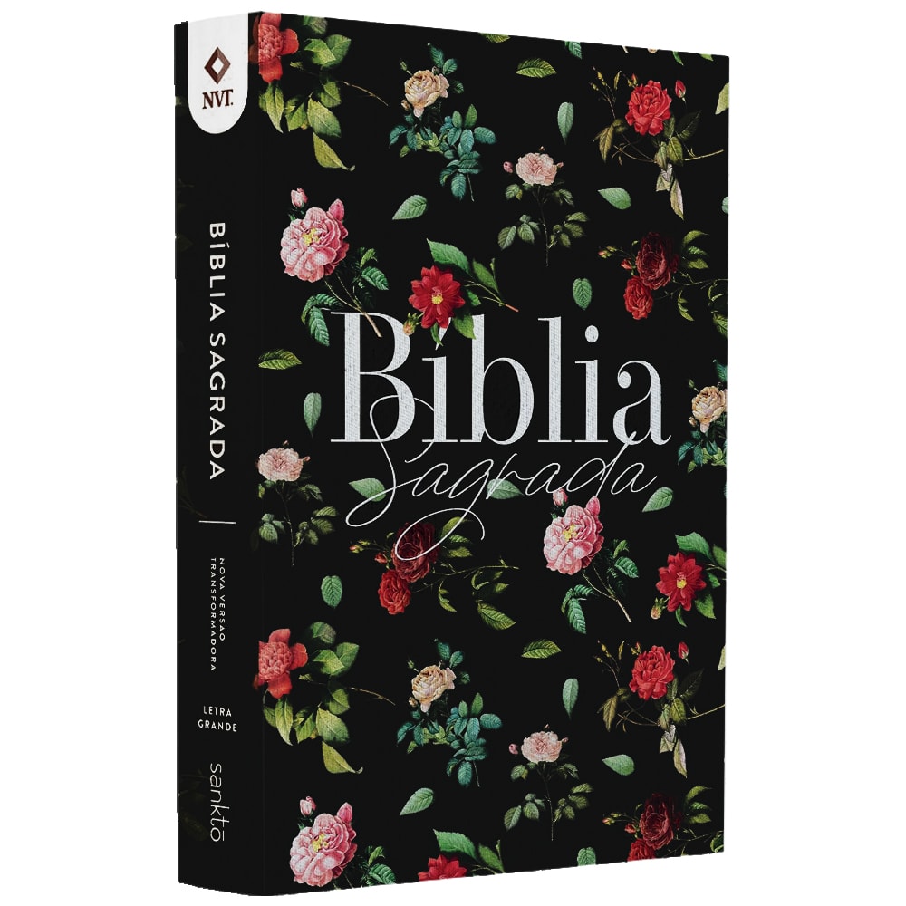 Bíblia Sagrada Flores do Campo, NVT, Letra Grande, Capa Dura preta com estampa floral colorida. — Plenitude