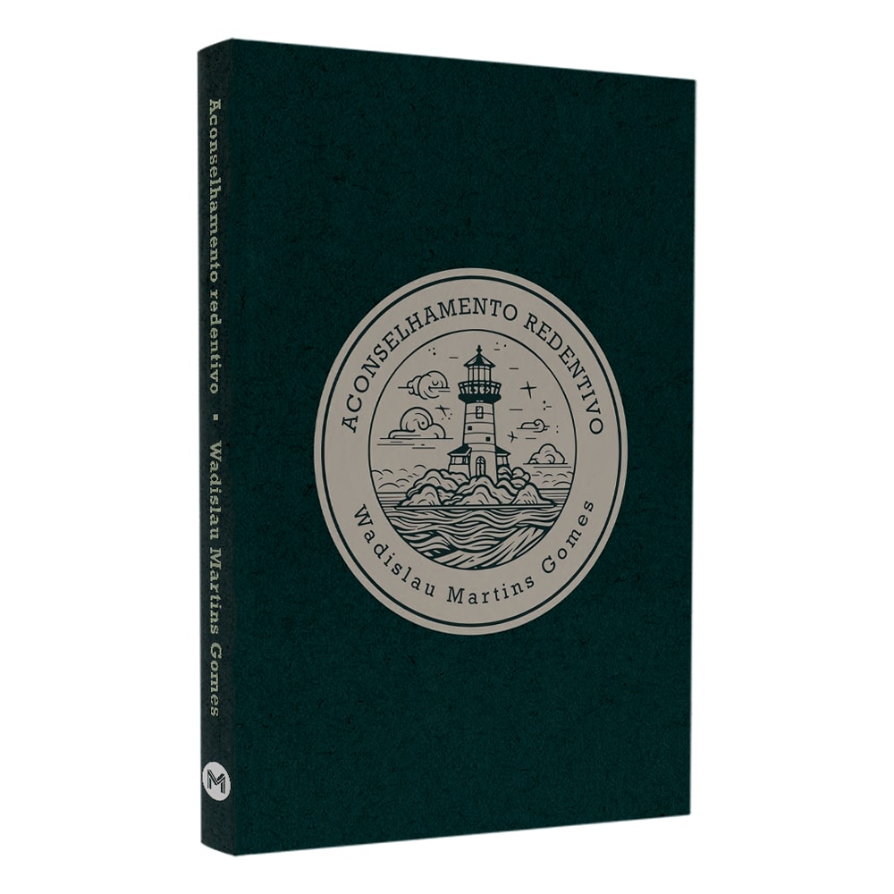 Livro "Aconselhamento Redentivo" de Wandislau Martins Gomes, capa verde escura com ilustração de farol em círculo. — Plenitude