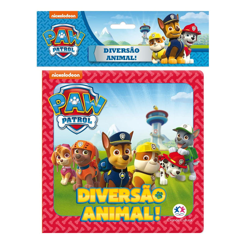 Livro de Banho Patrulha Canina Diversão Animal, capa quadrada com personagens. — Plenitude
