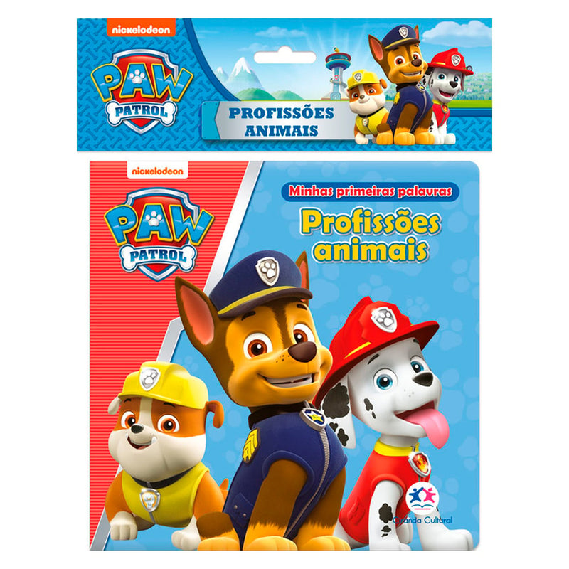Livro de Banho Patrulha Canina Profissões Animais, capa azul com personagens. — Plenitude
