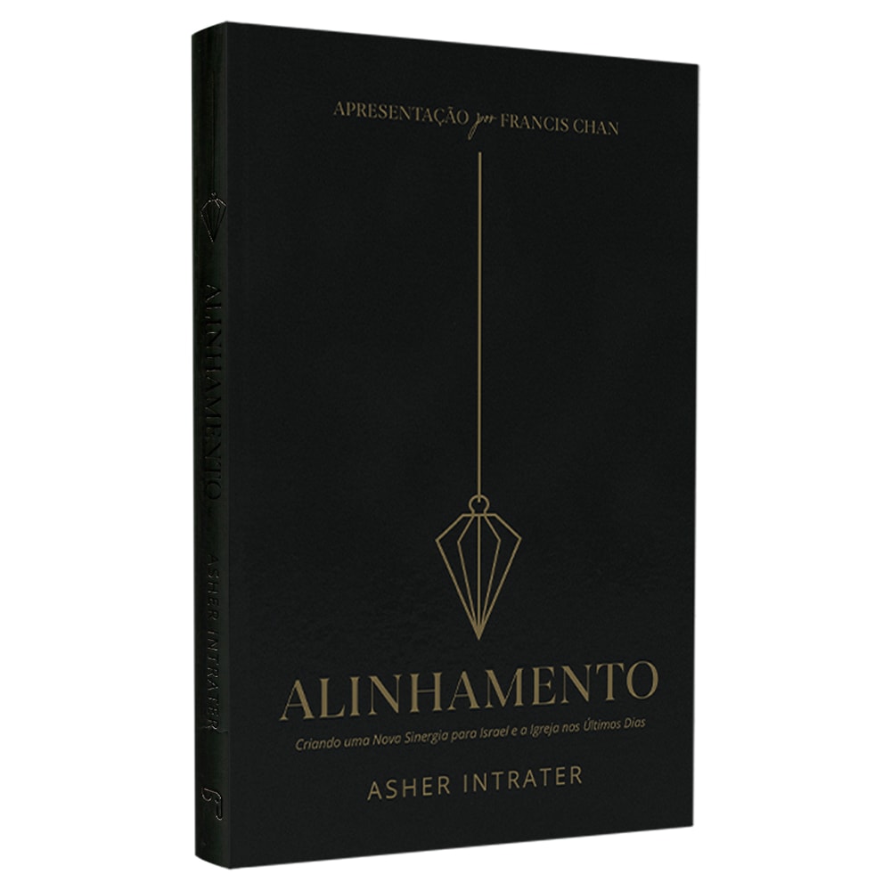Livro Alinhamento de Asher Intrater, capa preta com design geométrico dourado. — Plenitude