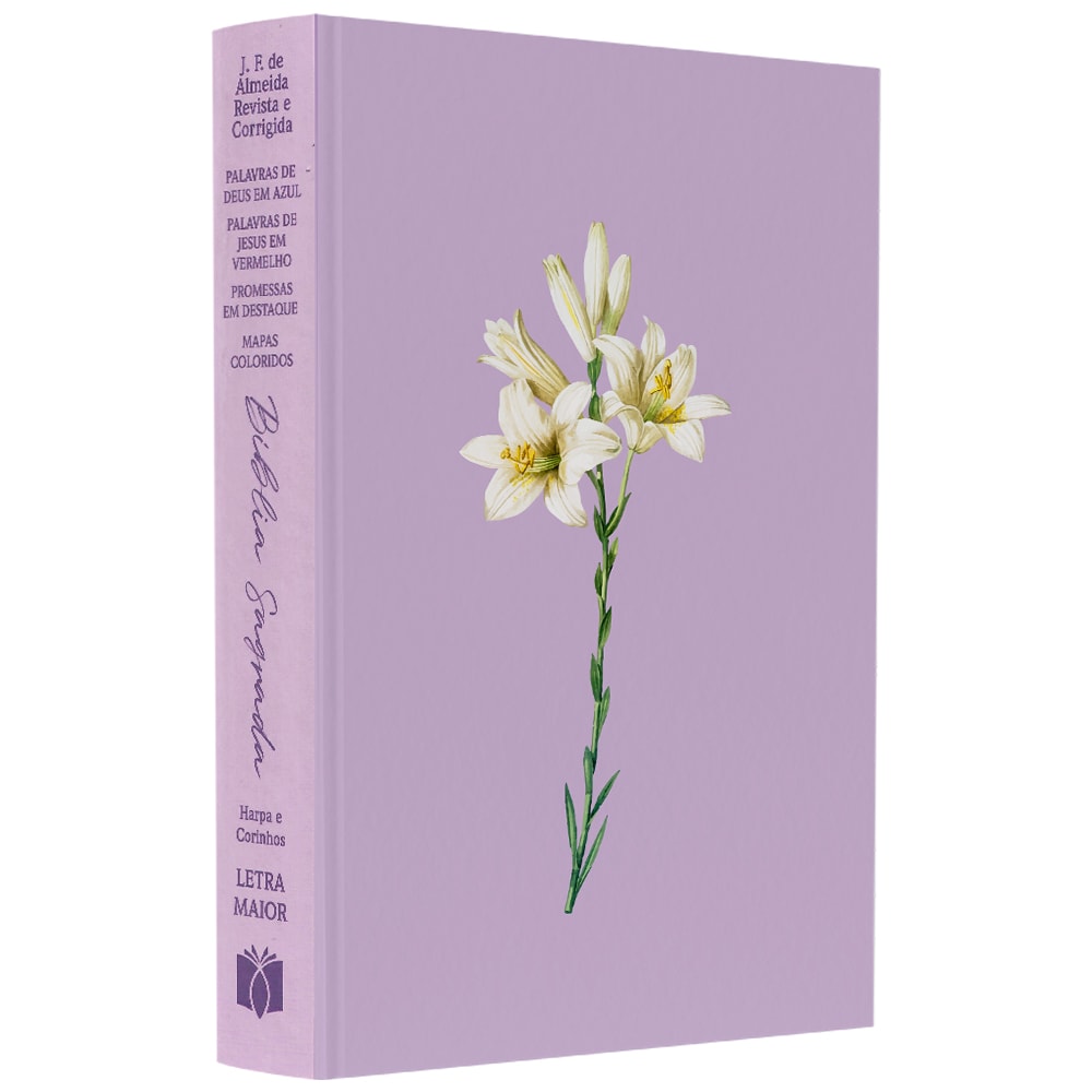Bíblia Sagrada ARC, capa dura lilás com lírios brancos, letra maior, harpa e corinhos. — Plenitude