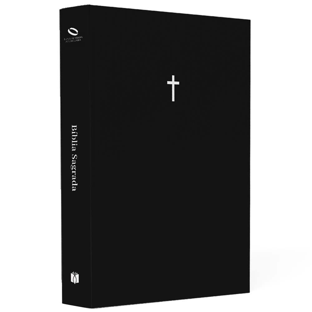 Bíblia Sagrada Nova Almeida Atualizada, capa dura preta com cruz branca, letra normal — Plenitude