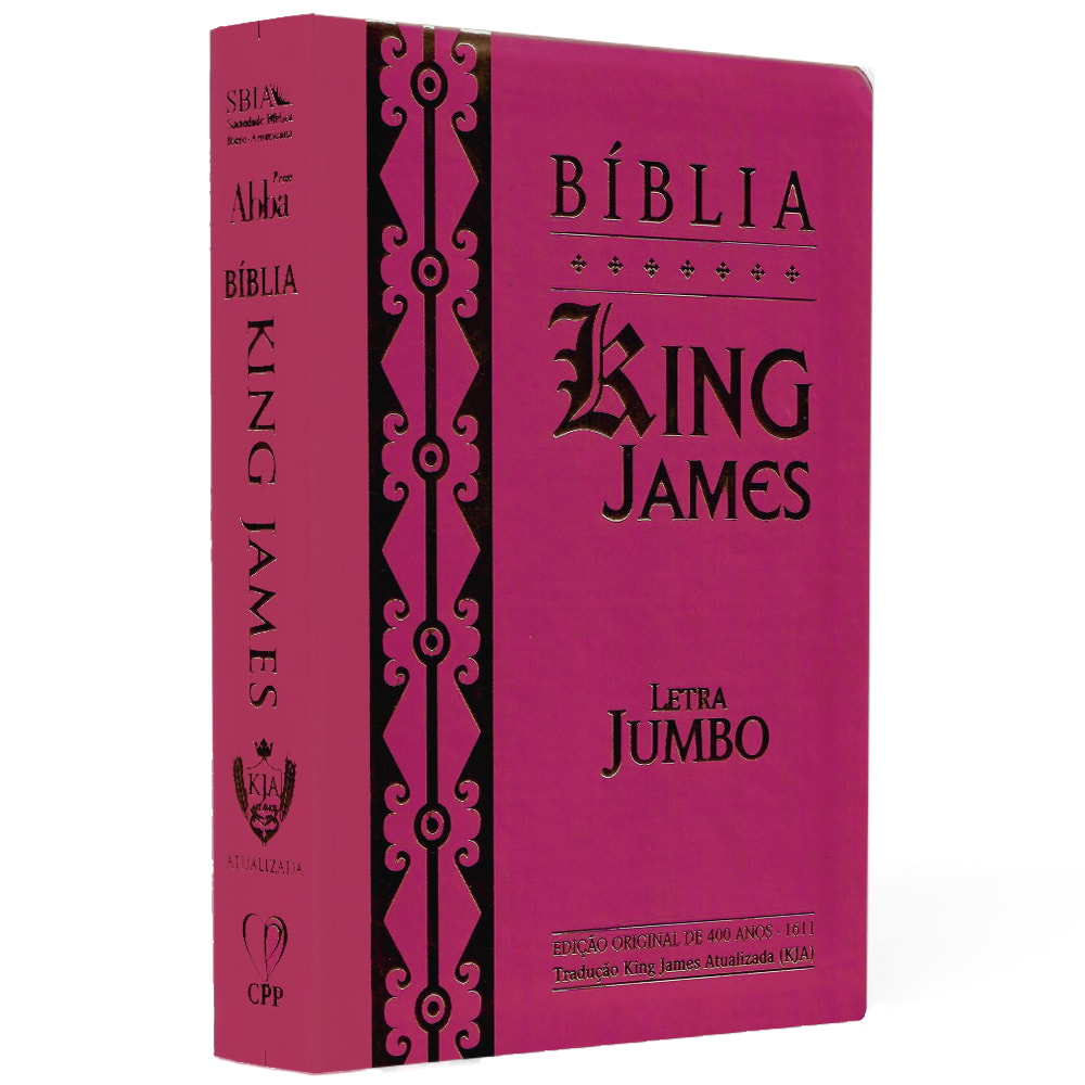 Bíblia King James Atualizada, Letra Jumbo, capa pink com arabescos pretos e detalhes dourados. — Plenitude