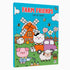 Livro de Colorir Farm Friends, capa azul com animais de fazenda e moinho. — Plenitude