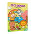 Livro de Colorir Cozy Animals, capa amarela com animais fofos e arco-íris. — Plenitude