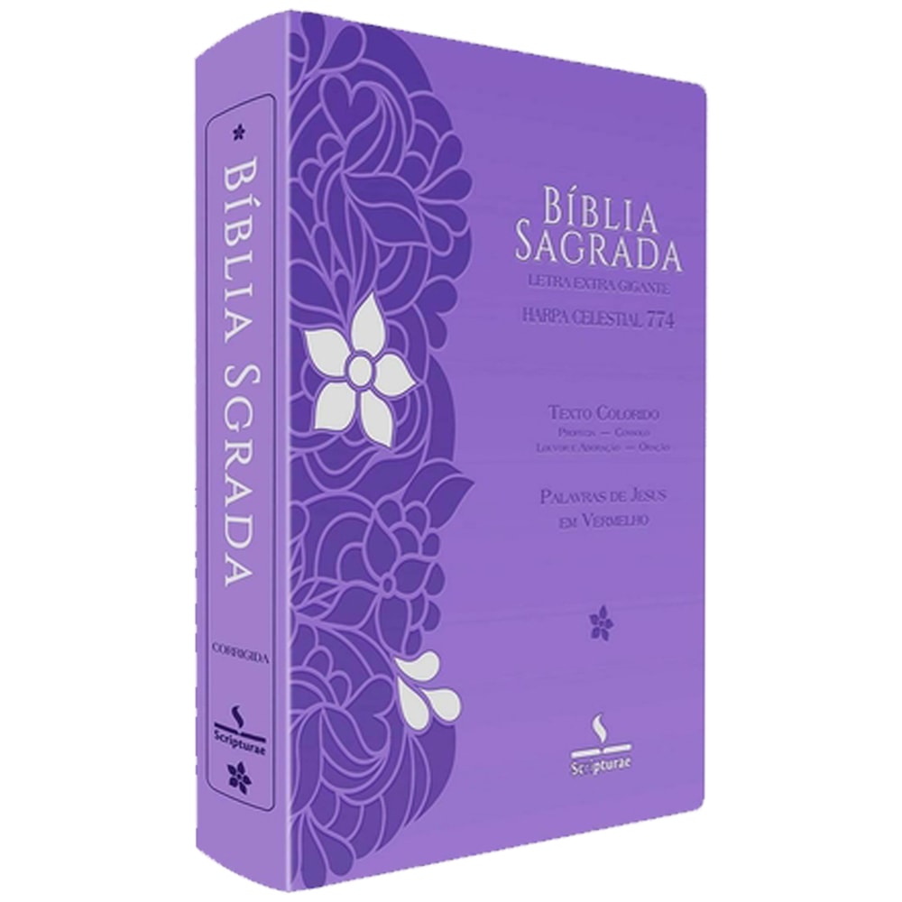 Bíblia Sagrada Harpa Celestial 774, ARC, Letra Extra Gigante, capa lilás com estampa floral prata. — Plenitude