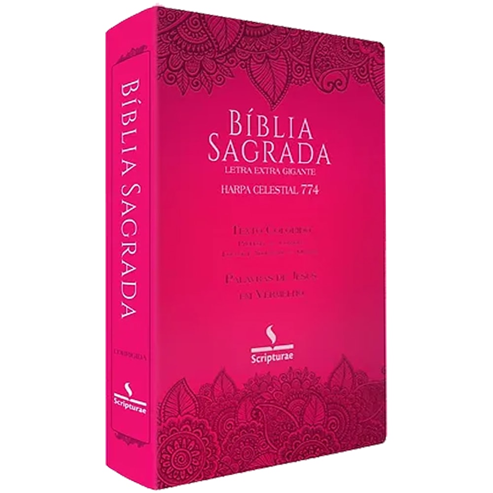 Bíblia Sagrada Harpa Celestial 774, ARC, Letra Extra Gigante, capa pink floral. — Plenitude