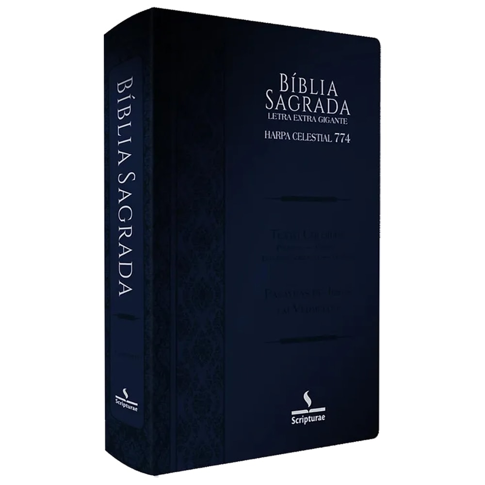 Bíblia Sagrada Harpa Celestial 774, ARC, Letra Extra Gigante, capa azul com brasão — Plenitude
