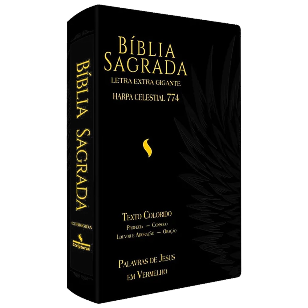 Bíblia Sagrada Harpa Celestial 774, capa preta com águia, letra extra gigante, texto colorido e palavras de Jesus em vermelho — Plenitude
