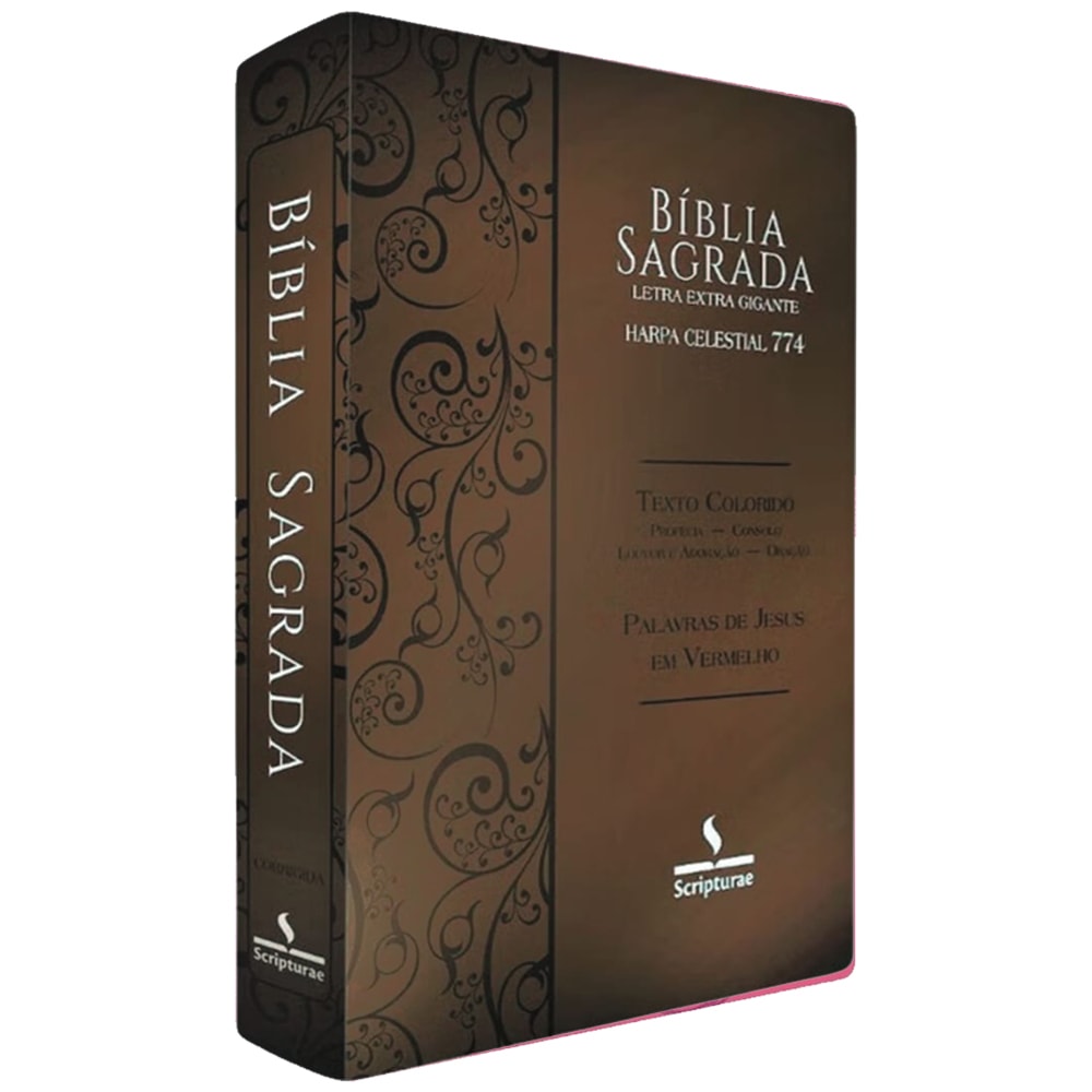 Bíblia Sagrada Harpa Celestial 774, ARC, Letra Extra Gigante, capa marrom escuro arabesco. — Plenitude