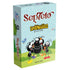Jogo de cartas Septeto Smilinguido, caixa retangular azul-claro com formigas e título em vermelho. — Plenitude