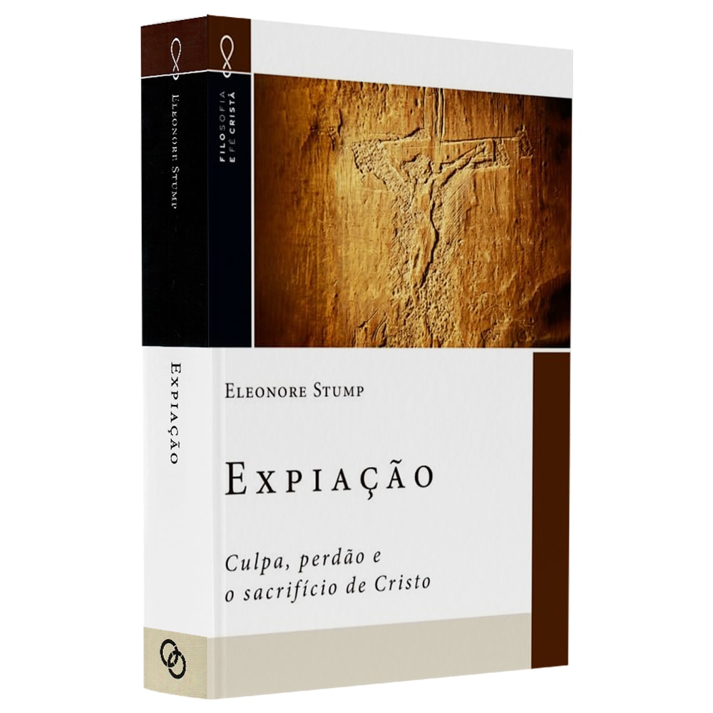 Livro Expiação, capa branca e marrom com imagem de crucifixo. — Plenitude