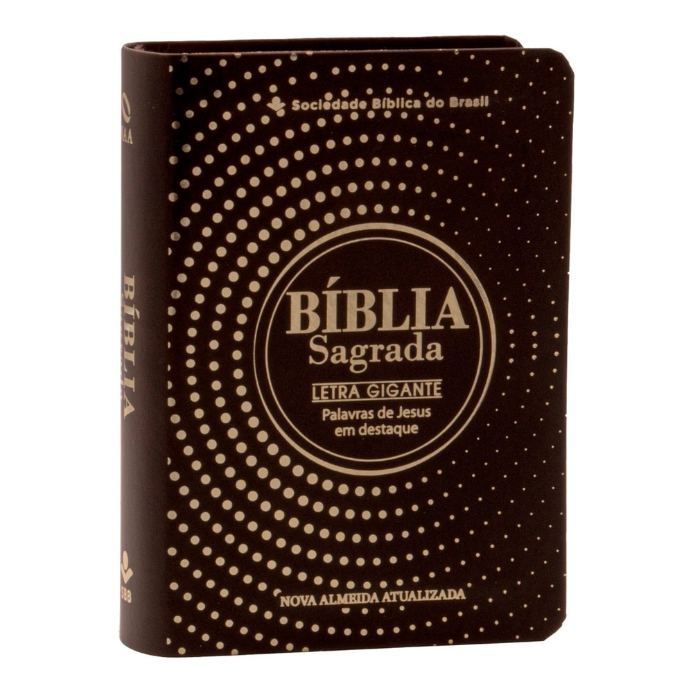 Bíblia Sagrada NAA Letra Gigante, capa marrom com estampa de pontos e detalhes dourados. — Plenitude