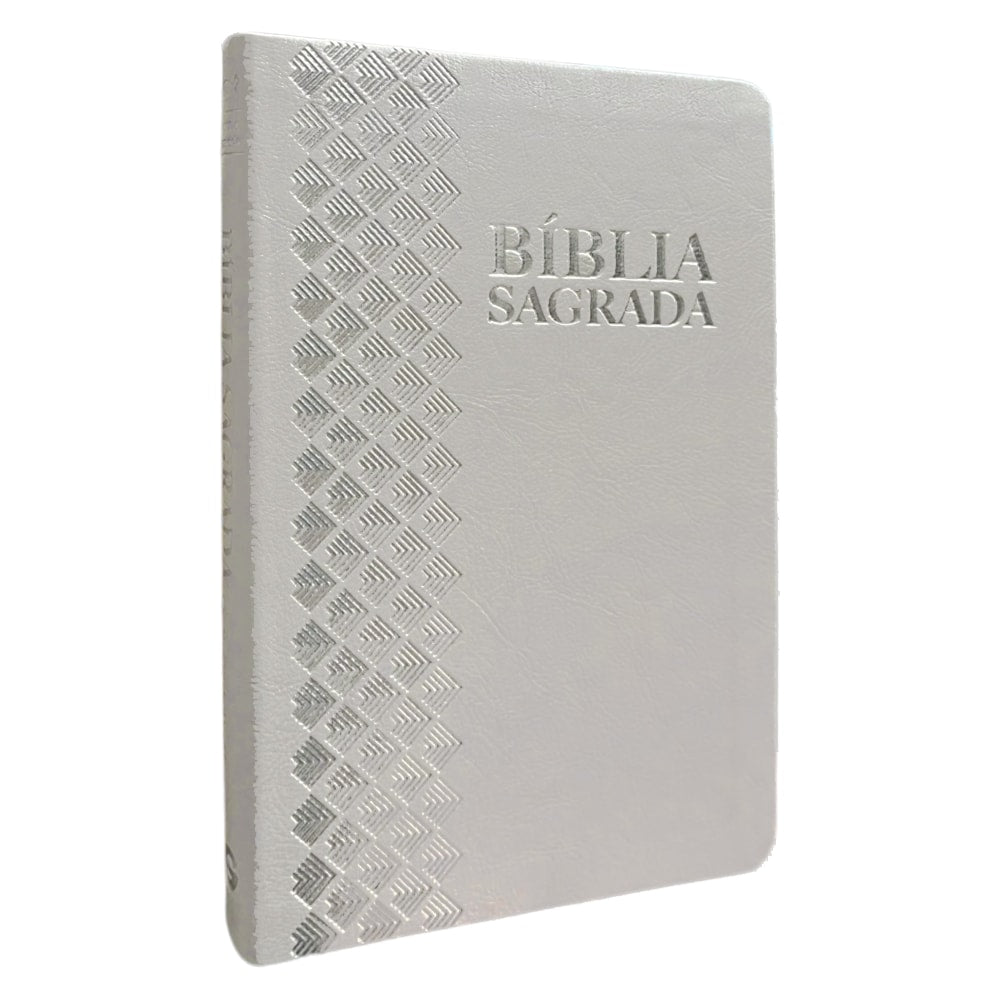 Bíblia Sagrada ARC, capa luxo prata perolado com detalhes em relevo, letra normal. — Plenitude