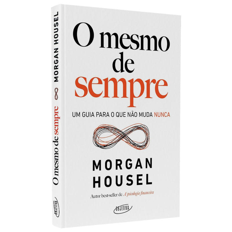 Livro: O Mesmo de Sempre, de Morgan Housel. Capa branca com símbolo do infinito. — Plenitude