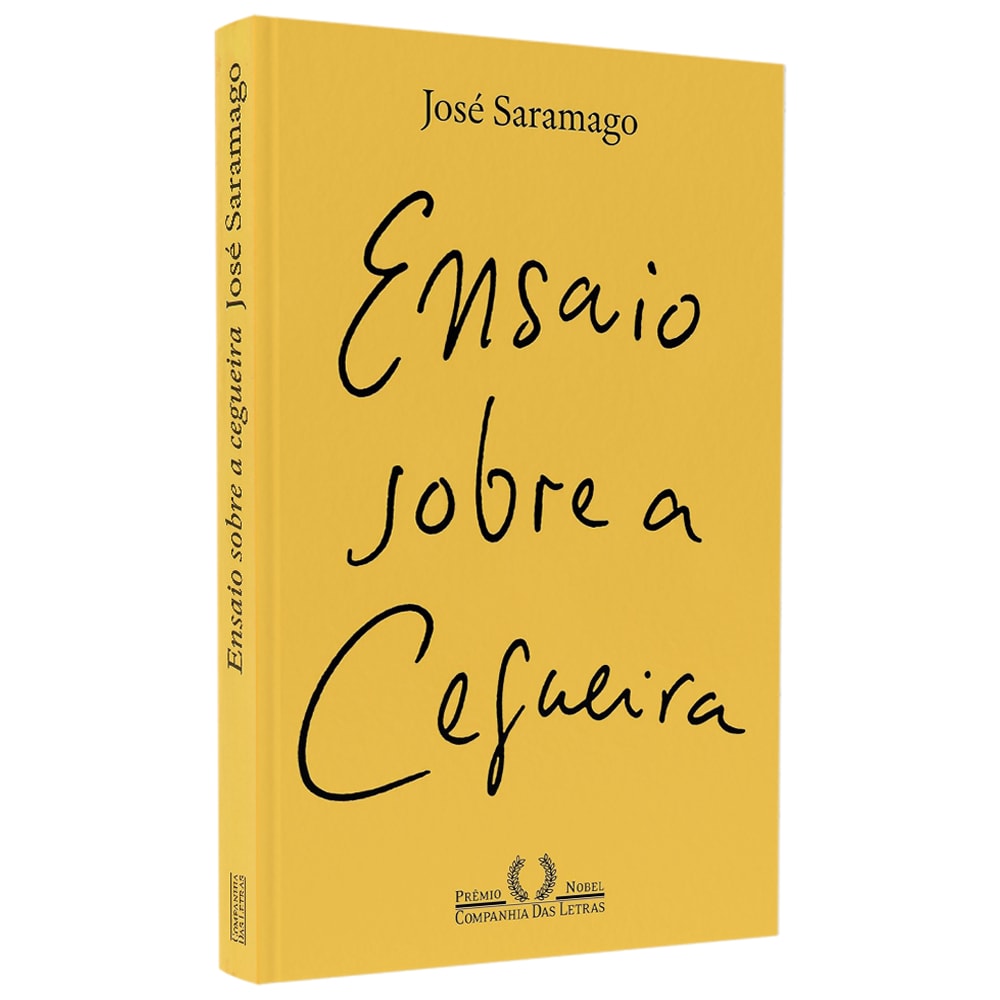 Livro: Ensaio Sobre a Cegueira, de José Saramago. Capa amarela com título em caligrafia. — Plenitude