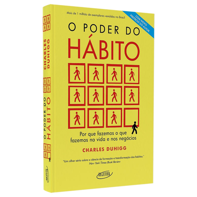 Livro "O Poder do Hábito" de Charles Duhigg, capa amarela com ilustrações de pessoas. — Plenitude
