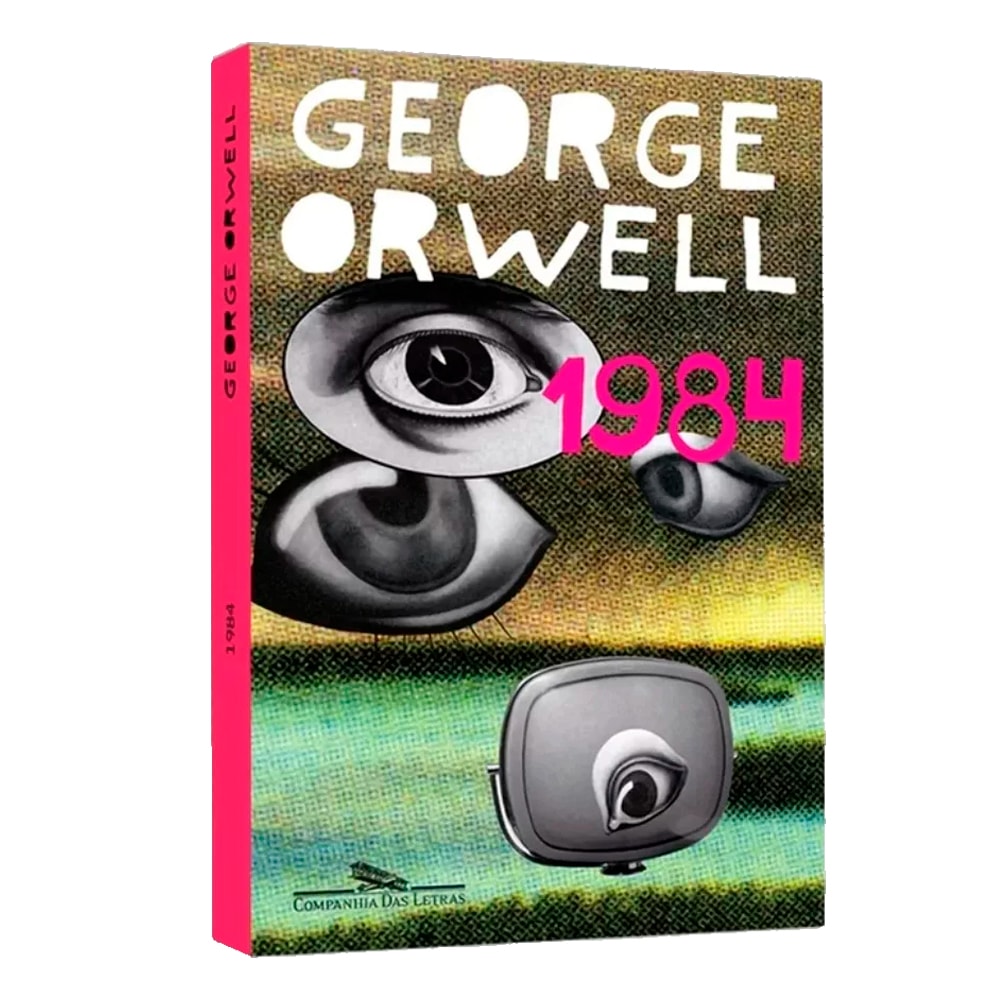 Livro 1984 de George Orwell, edição Companhia das Letras, capa colorida com olhos e televisão. — Plenitude